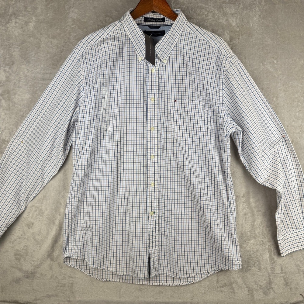 Tommy Hilfiger Mens Academy Poplin Check Shirt XL Champagne Grape Blue Purple‎